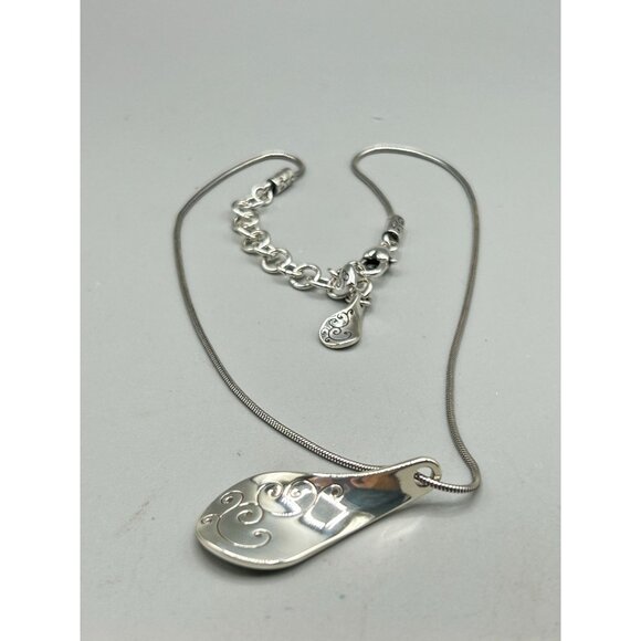 Retired Brighton Drop Necklace Double Sided Pendant Adjustable Silver Tone - Picture 3 of 6